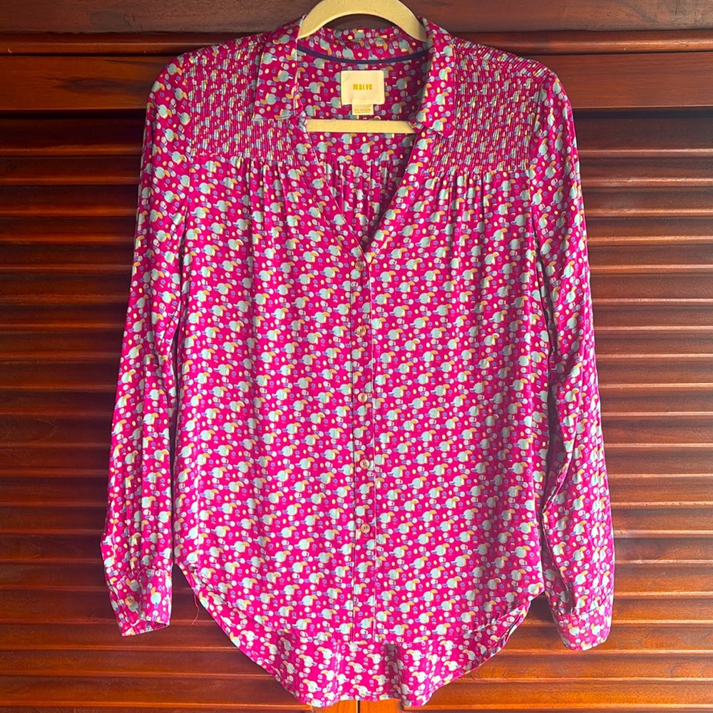 Anthropologie Maeve silk pinkish/purple blouse size 2 uneven hem worn once
